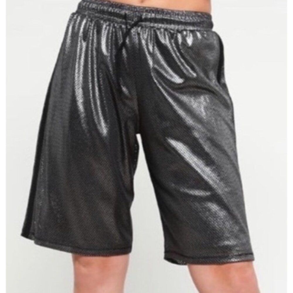 IVY PARK XS Metallic Mesh Double Layer Basketball Shorts Drawstring Relaxed